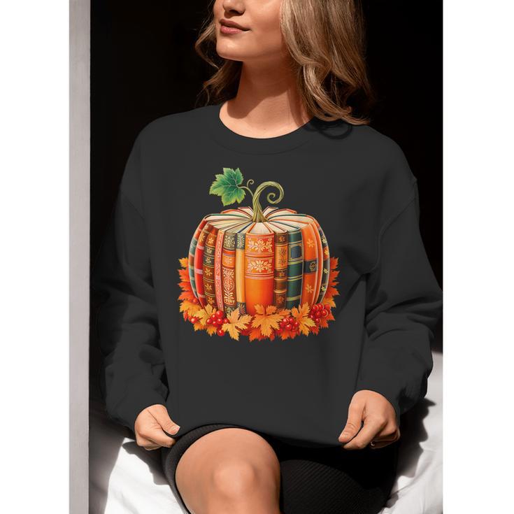 Fall Book Autumn Reading Teacher Halloween Pumpkin Season Women Crewneck Sweatshirt, funny gift