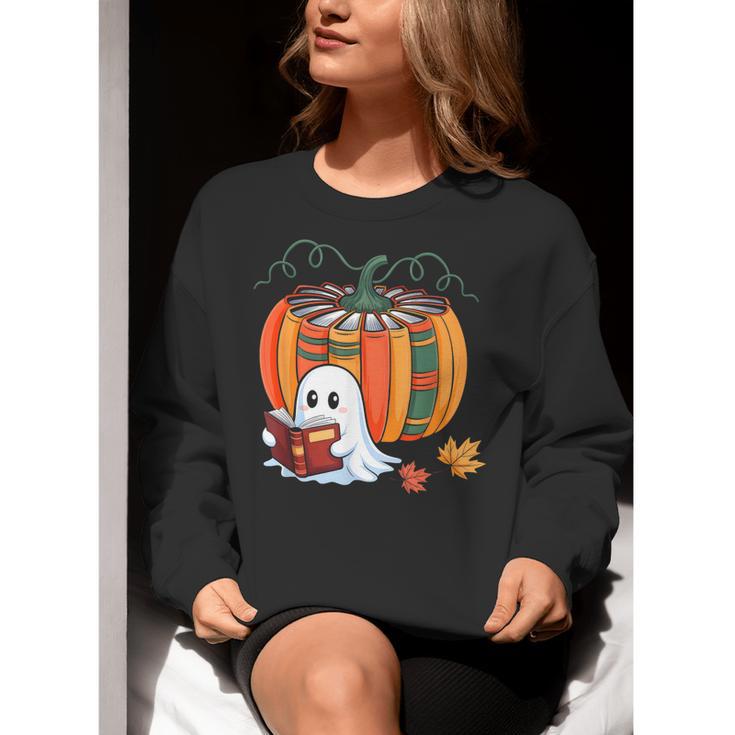 Fall Book Pumpkin Ghost Reading Books Halloween Teacher Women Crewneck Sweatshirt, funny gift Fall Book Pumpkin Ghost Reading Books Halloween Teacher Women Crewneck Sweatshirt, funny gift