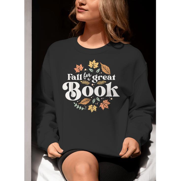 Fall For A Great Book Reading Librarian Autumn Teacher Women Crewneck Sweatshirt, funny gift
