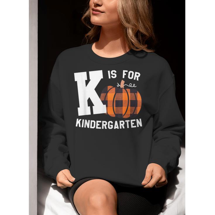 Fall Kindergarten Teacher K Is For Buffalo Plaid Pumpkin Women Crewneck Sweatshirt, funny gift Fall Kindergarten Teacher K Is For Buffalo Plaid Pumpkin Women Crewneck Sweatshirt, funny gift