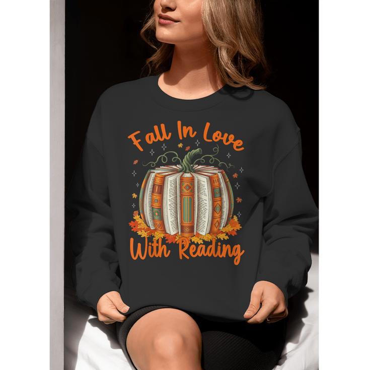 Fall In Love With Reading Pumpkin Autumn Librarians Teacher Women Crewneck Sweatshirt, funny gift Fall In Love With Reading Pumpkin Autumn Librarians Teacher Women Crewneck Sweatshirt, funny gift