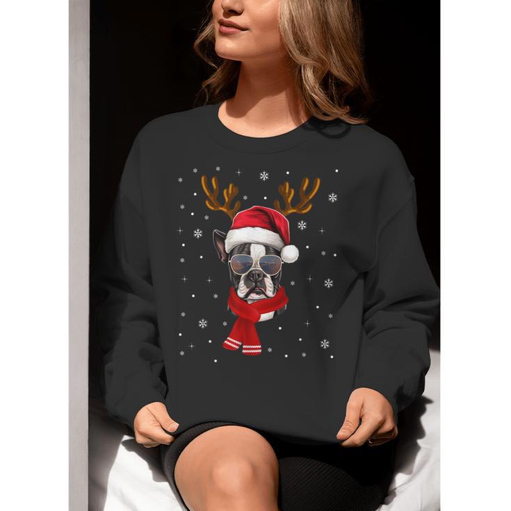 Family Matching Reindeer Xmas Boston Terrier Christmas Women Crewneck Sweatshirt, Boston Terrier Christmas Sweatshirts, funny gift