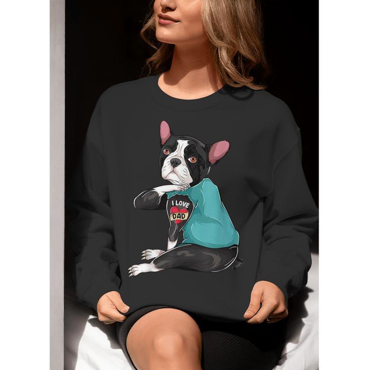 Father's Day Gift Dog Dad Boston Terrier i Love Dad Tattoo Women Crewneck Sweatshirt, Boston Terrier Dad Sweatshirts, funny gift