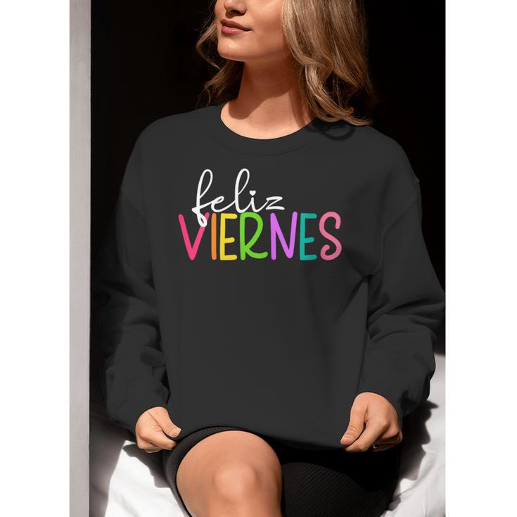 Feliz Viernes Happy Friday Spanish Teacher Friday Spanish Sp Women Crewneck Sweatshirt, funny gift