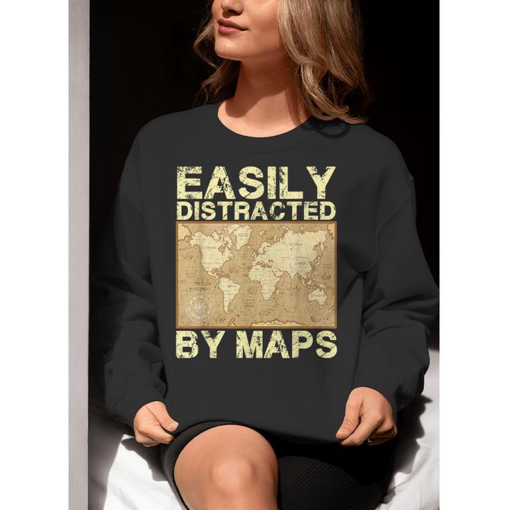 Geography Teacher Easily Distracted By Maps Women Crewneck Sweatshirt, funny gift Geography Teacher Easily Distracted By Maps Women Crewneck Sweatshirt, funny gift