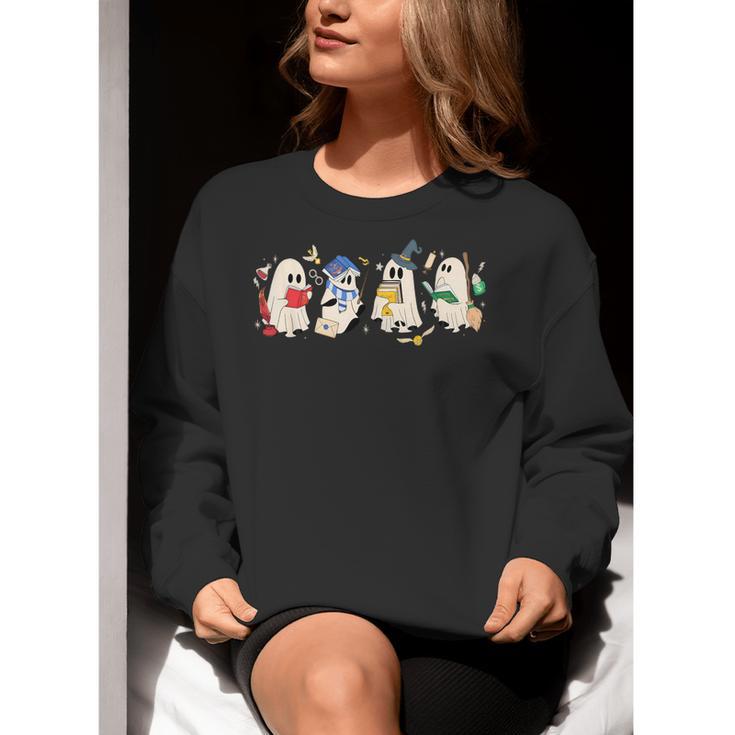 Ghost Book Reading Books Lover Teacher Happy Halloween Women Crewneck Sweatshirt, funny gift