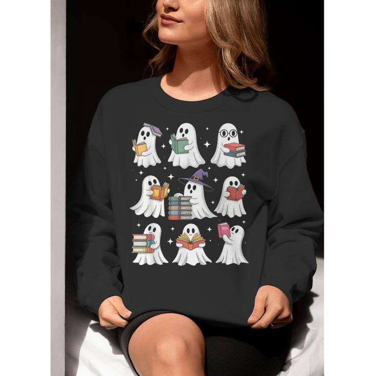 Ghost Reading Teacher Halloween Costume Librarian Book Lover Women Crewneck Sweatshirt, funny gift