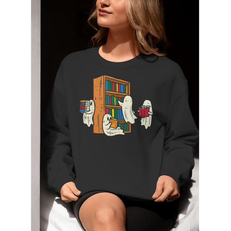 Ghosts Reading Books Teacher Halloween Librarian Boooks Women Crewneck Sweatshirt, funny gift