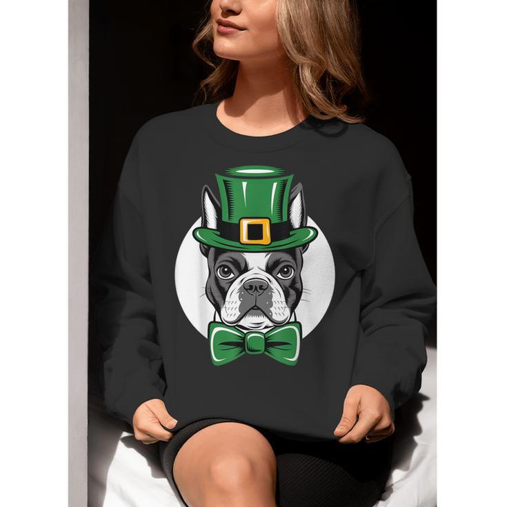 Green Boston Terrier Shamrock St Patricks Day Boston Terrier Women Crewneck Sweatshirt, funny gift