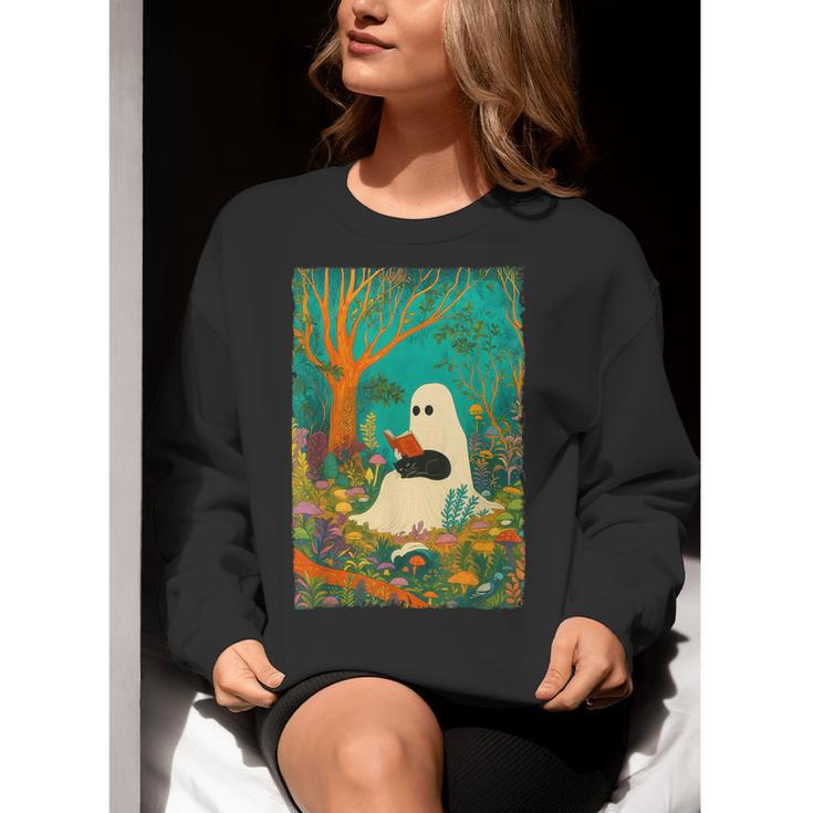 Groovy Ghost Reading Book Cat Halloween Ghost Teacher Women Crewneck Sweatshirt, Groovy Teacher Sweatshirts, funny gift Groovy Ghost Reading Book Cat Halloween Ghost Teacher Women Crewneck Sweatshirt, Groovy Teacher Sweatshirts, funny gift