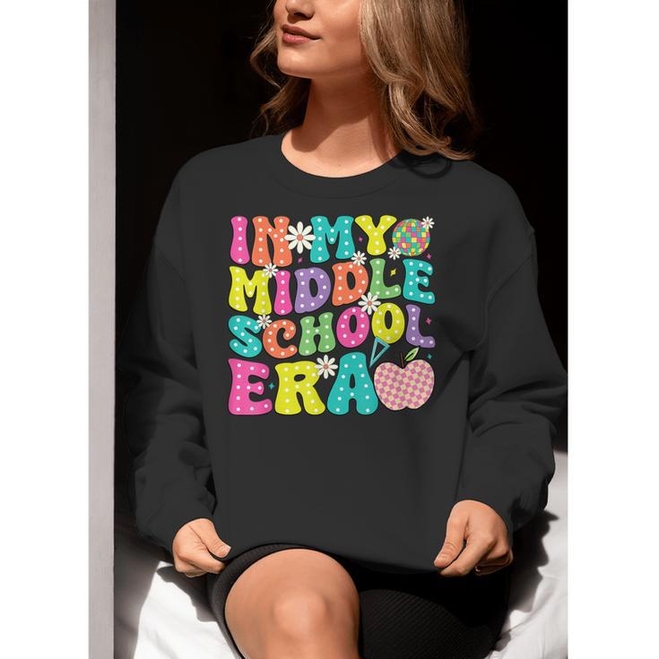 Groovy In My Middle School Era Back To School Teacher Women Crewneck Sweatshirt, Groovy Teacher Sweatshirts, funny gift