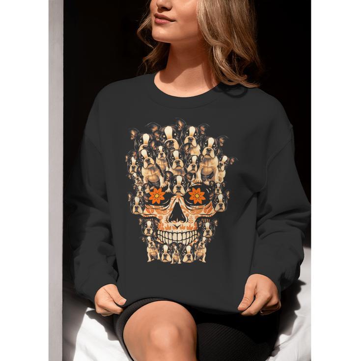 Halloween Costume Skull Boston Terrier Dog Lover For Men Women Kids Women Crewneck Sweatshirt, Boston Terrier Halloween Sweatshirts, funny gift