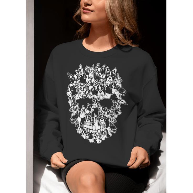 Halloween Costume Skull Boston Terrier Dog Lover Women Crewneck Sweatshirt, Boston Terrier Halloween Sweatshirts, funny gift