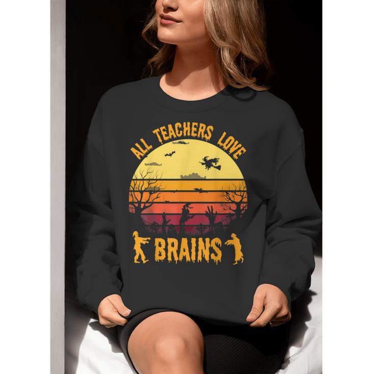 Halloween Costume Teacher Love Brains Zombie Women Crewneck Sweatshirt, funny gift