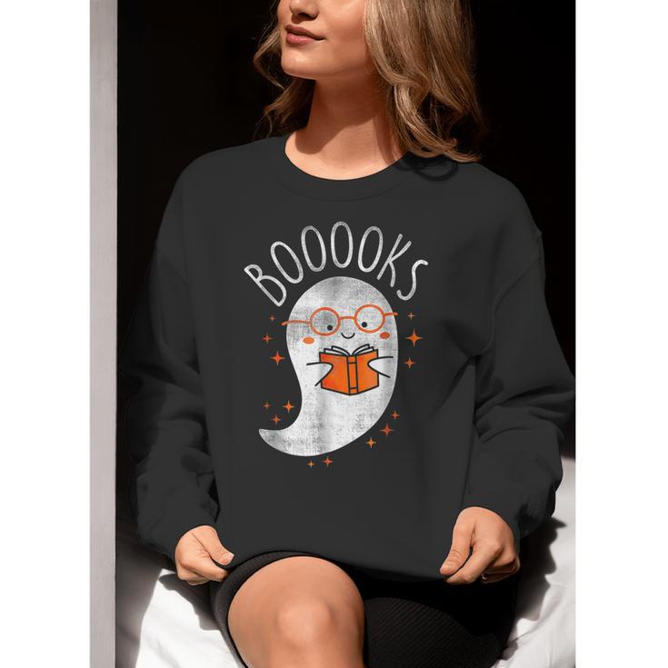 Halloween Cute Ghost Book Reading Teacher Women Crewneck Sweatshirt, funny gift