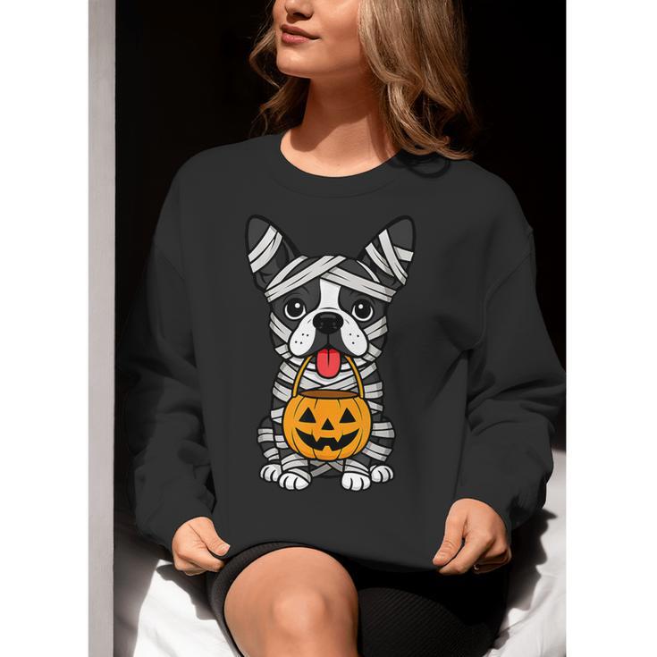 Halloween Dog Boston Terrier Mummy Costume Men Women Kids Women Crewneck Sweatshirt, Boston Terrier Halloween Sweatshirts, funny gift