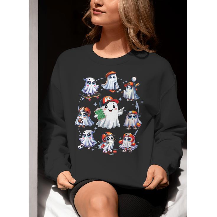 Halloween PE Teacher Ghost Playing Sports Physical Education Women Crewneck Sweatshirt, Pe Teacher Sweatshirts, funny gift