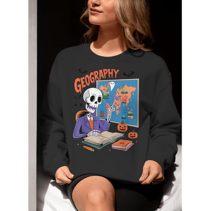 Halloween Skeleton Geography Teacher Pumpkin Bats Classroom Women Crewneck Sweatshirt, funny gift Halloween Skeleton Geography Teacher Pumpkin Bats Classroom Women Crewneck Sweatshirt, funny gift