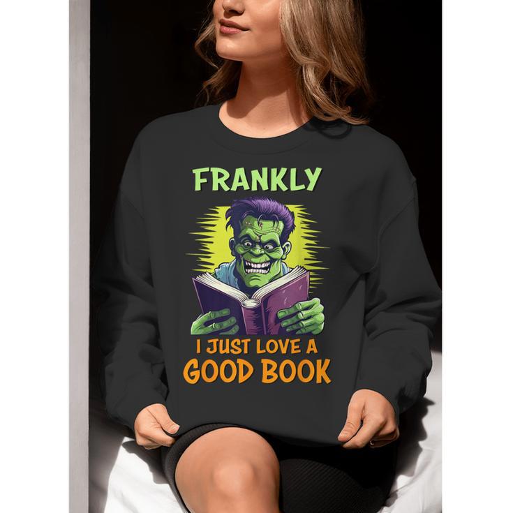 Halloween Teacher Librarian Frankenstein Reading Books Women Crewneck Sweatshirt, funny gift