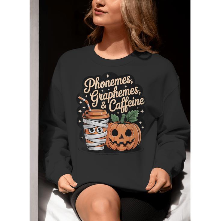 Halloween Teacher Phonemes Graphemes Caffeine Coffee Lover Women Crewneck Sweatshirt, funny gift Halloween Teacher Phonemes Graphemes Caffeine Coffee Lover Women Crewneck Sweatshirt, funny gift