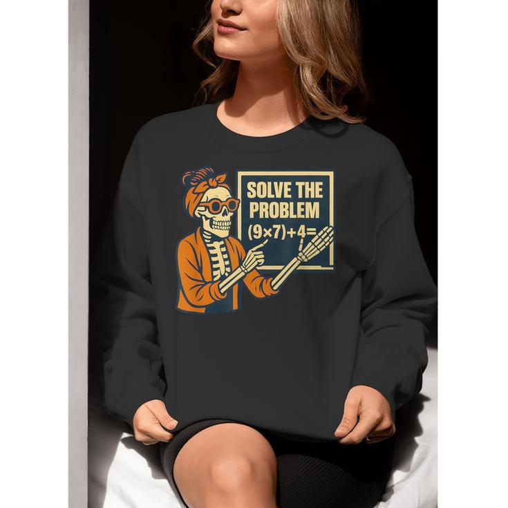 Halloween Teacher Six Seven Meme 6 7 Skeleton Spooky Costume Women Crewneck Sweatshirt, funny gift