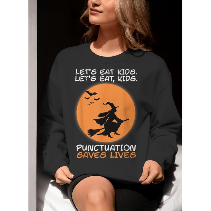 Halloween Teacher Witch Lets Eat Kids Punctuation Women Crewneck Sweatshirt, funny gift Halloween Teacher Witch Lets Eat Kids Punctuation Women Crewneck Sweatshirt, funny gift