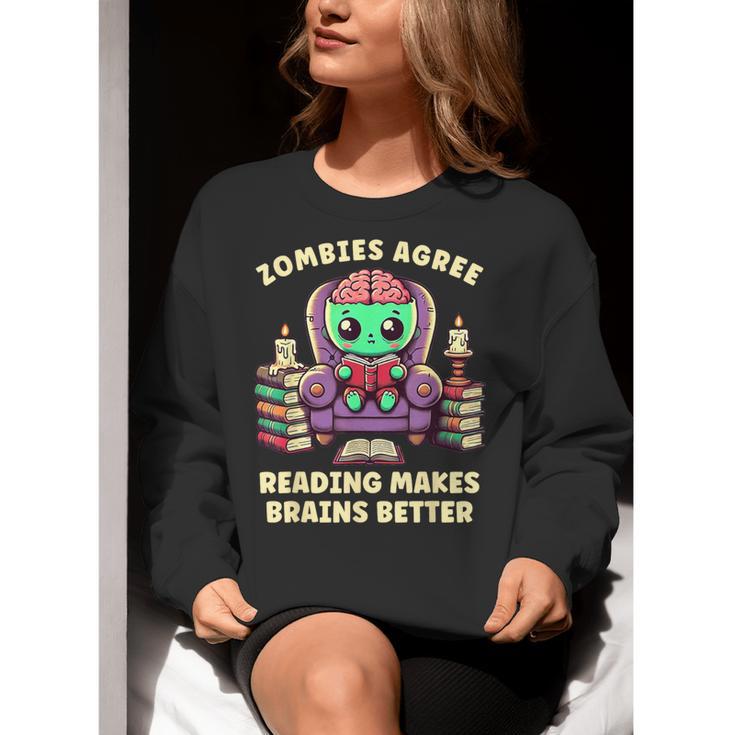 Halloween Teacher Zombie Reading Is Good For Brains Women Crewneck Sweatshirt, funny gift Halloween Teacher Zombie Reading Is Good For Brains Women Crewneck Sweatshirt, funny gift