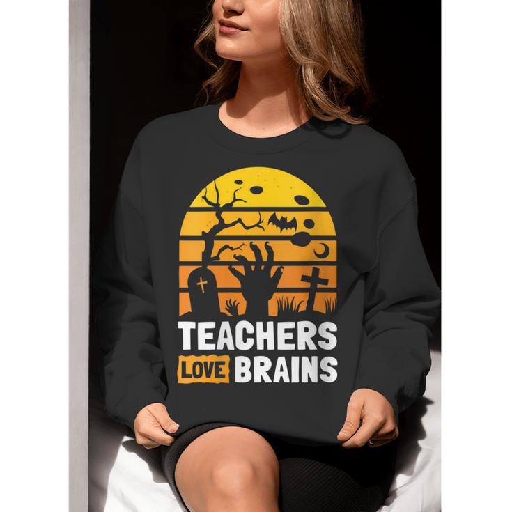 Halloween Teachers Science Math Teachers Love Brains Women Crewneck Sweatshirt, Science Teacher Sweatshirts, funny gift