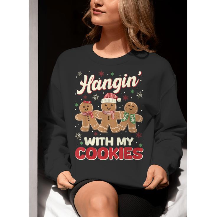 Hangin With My Cookies Gingerbread Man Xmas Teacher Women Crewneck Sweatshirt, funny gift