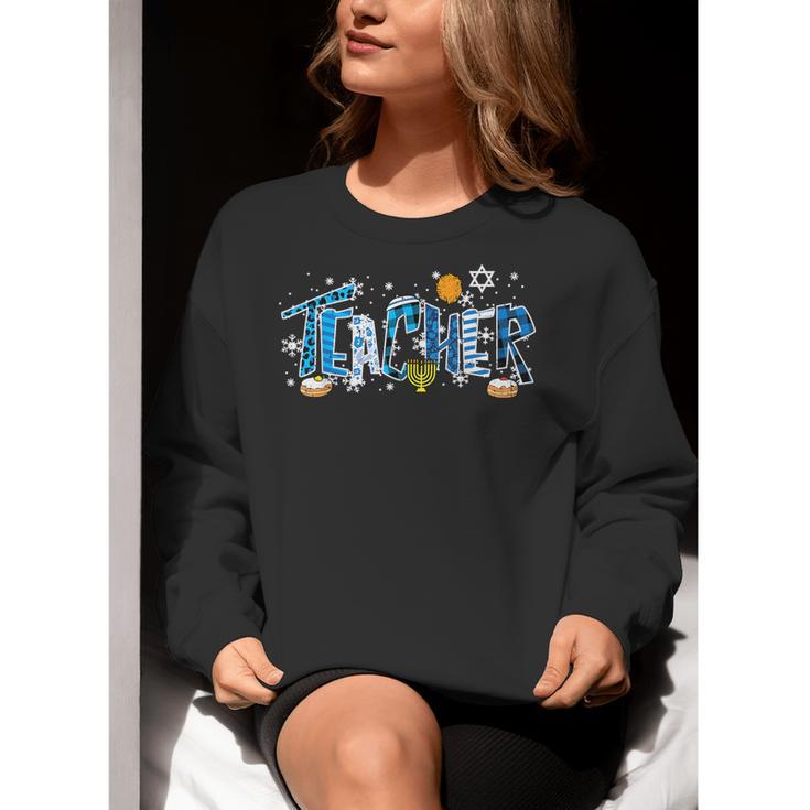 Hanukkah Leopard Plaid Teacher Chanukah Jewish Women Men Women Crewneck Sweatshirt, funny gift