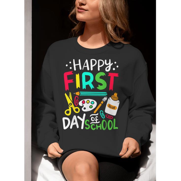 Happy First Day Of School Teacher Back To School Student Women Crewneck Sweatshirt, funny gift