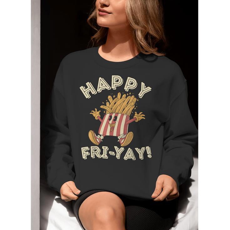 Happy Fri Yay Retro French Fries Friday Lovers Fun Teacher Women Crewneck Sweatshirt, funny gift Happy Fri Yay Retro French Fries Friday Lovers Fun Teacher Women Crewneck Sweatshirt, funny gift