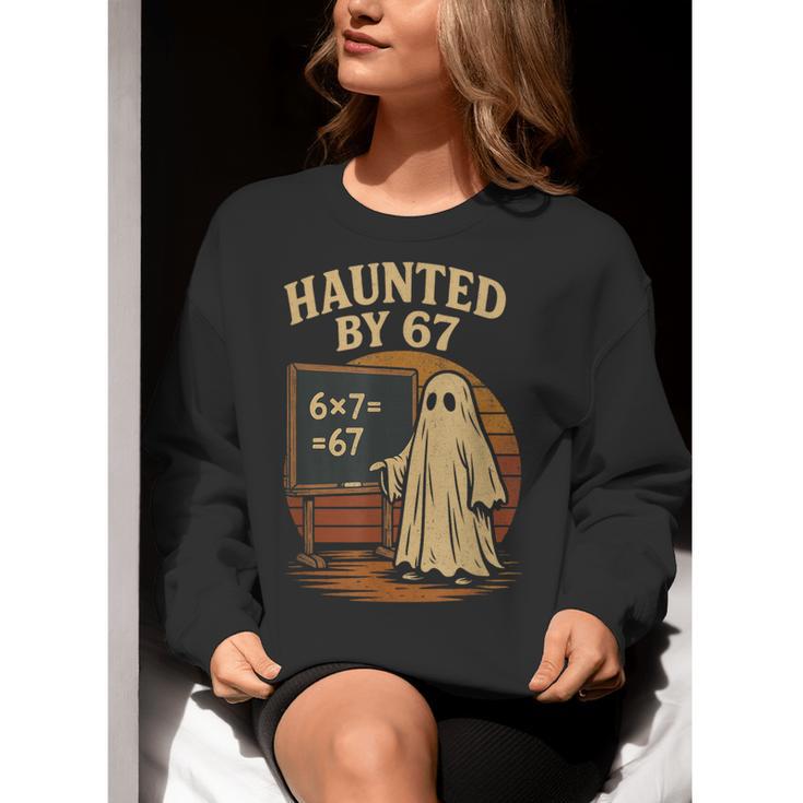 Haunted By 67 Ghost Math Joke Student Halloween Nerd Teacher Women Crewneck Sweatshirt, funny gift