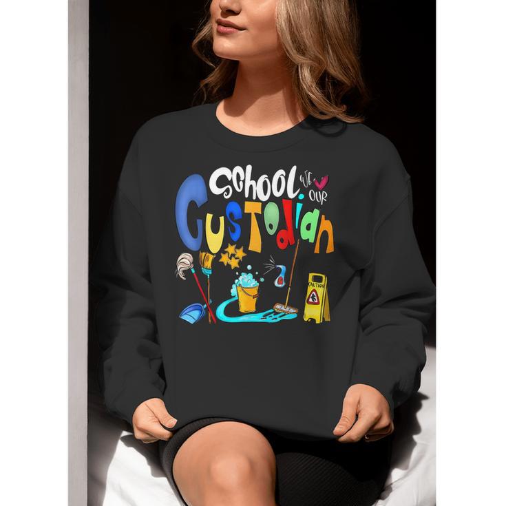 We Heart Love Our School Custodian For Teacher & Kids Women Crewneck Sweatshirt, funny gift