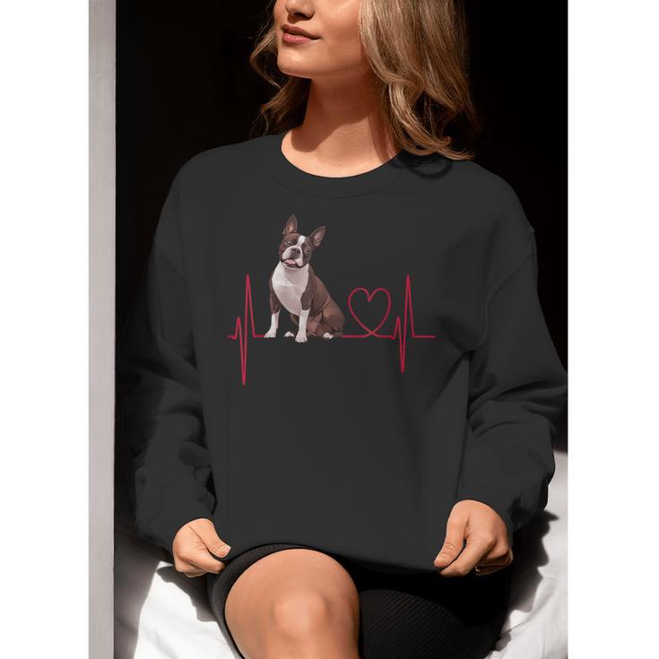 Heartbeat Boston Terrier Dog Women Crewneck Sweatshirt, funny gift