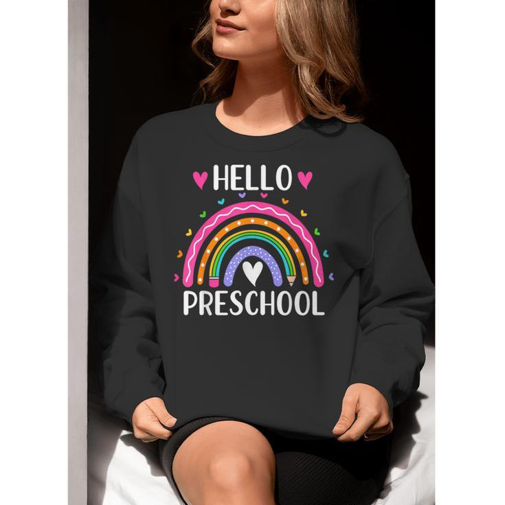 Hello Preschool Teacher Student Girls Rainbow Back To School Women Crewneck Sweatshirt, funny gift