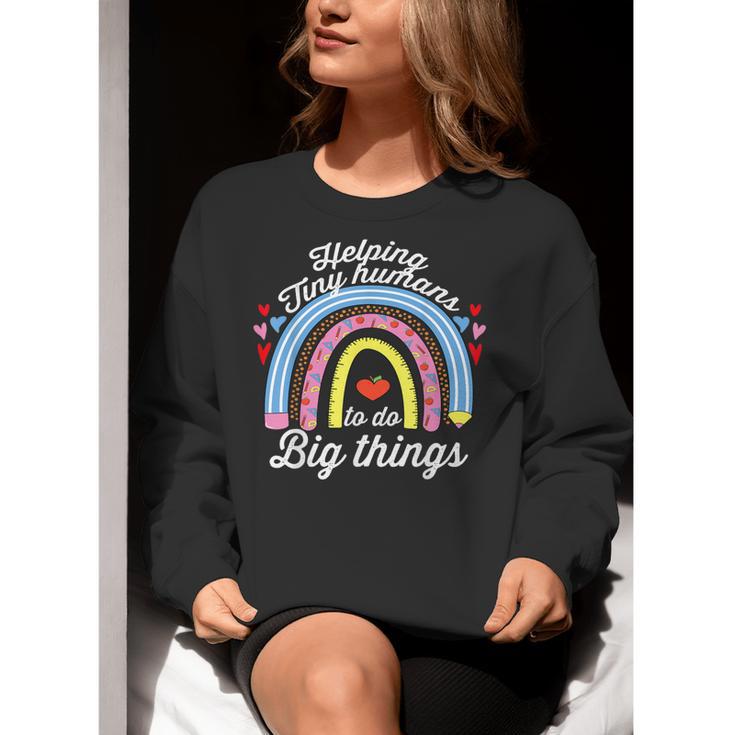 Helping Tiny Humans To Do Big Things Teacher Women Women Crewneck Sweatshirt, funny gift