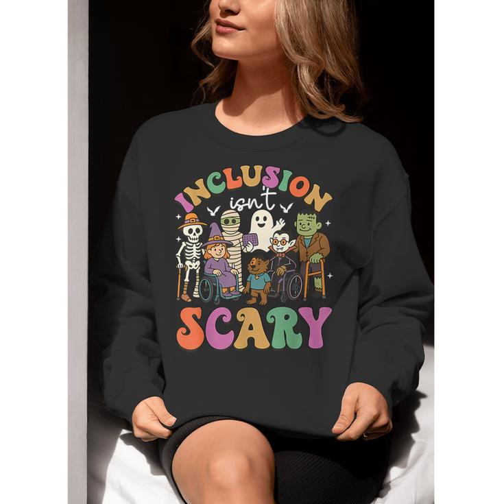 Inclusion Isn't Scary Ghost Mummy Halloween SLP Sped Teacher Women Crewneck Sweatshirt, funny gift