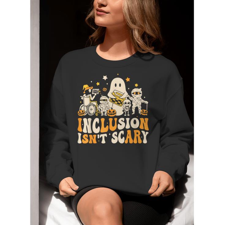 Inclusion Isn't Scary Mummy Boo Ghost Halloween SLP Teacher Women Crewneck Sweatshirt, funny gift
