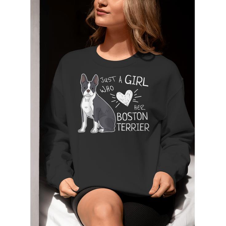 Just A Girl Who Loves Her Boston Terrier Puppy Love Women Crewneck Sweatshirt, funny gift