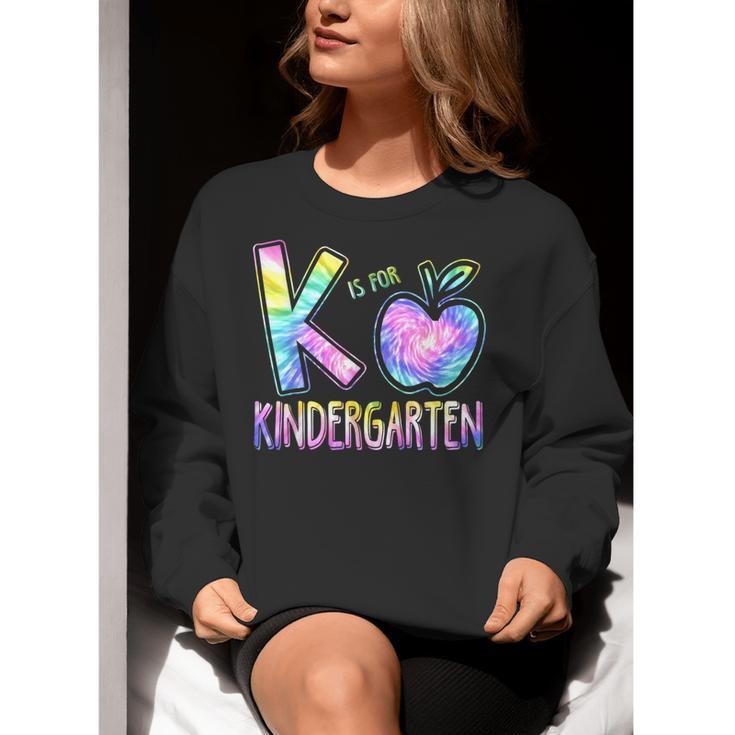 K Is For Kindergarten Teacher Tie Dye Back To School Kinder Women Crewneck Sweatshirt, funny gift K Is For Kindergarten Teacher Tie Dye Back To School Kinder Women Crewneck Sweatshirt, funny gift