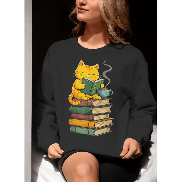 Kawaii Cats Lover Coffee Books Teacher Librarian Cat Women Crewneck Sweatshirt, funny gift Kawaii Cats Lover Coffee Books Teacher Librarian Cat Women Crewneck Sweatshirt, funny gift