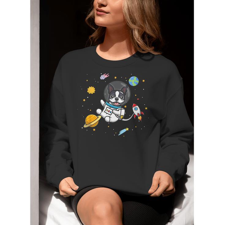 Kawaii Kids & Boys Astronaut Space Boston Terrier Dog Lover Women Crewneck Sweatshirt, funny gift