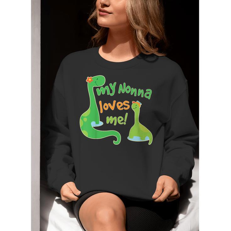 Kids My Nonna Loves Me Dinosaur Grandson Women Crewneck Sweatshirt, funny gift