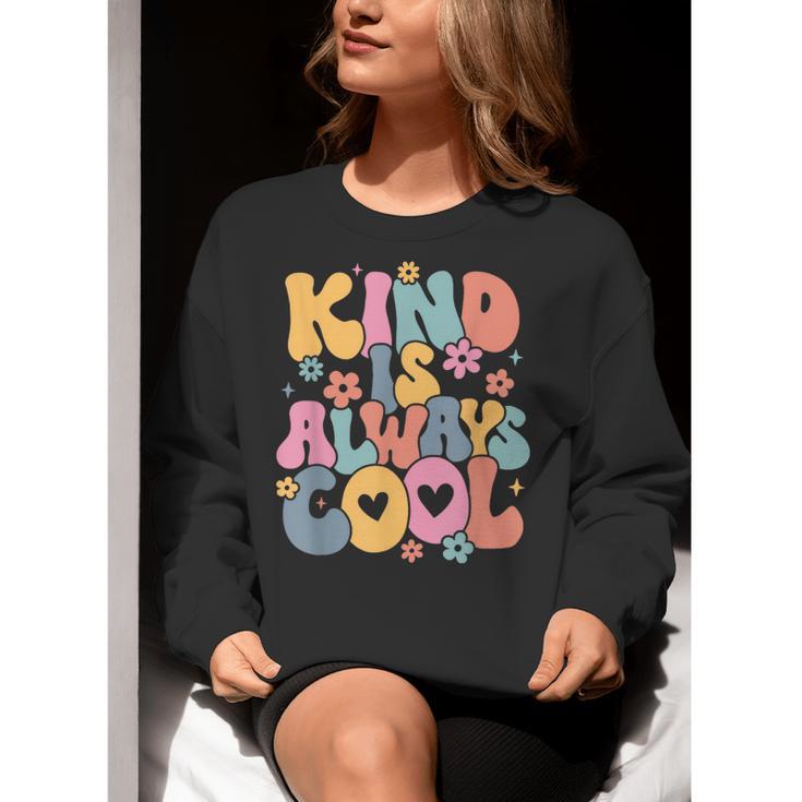 Kind Is Always Cool Groovy Teacher Be Kind Kindness Matters Women Crewneck Sweatshirt, Groovy Teacher Sweatshirts, funny gift