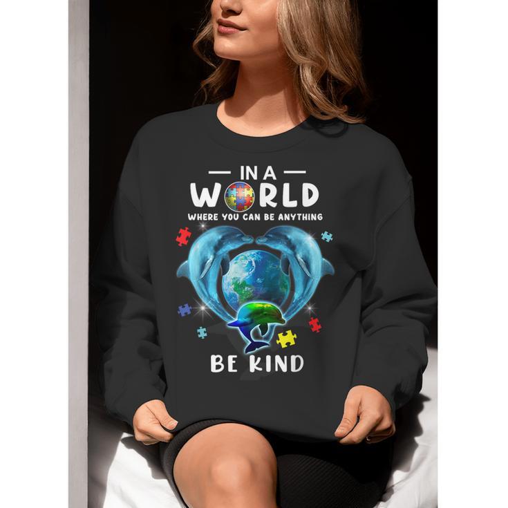 Be Kind Dolphin Autism Awareness Back To School Teacher Men Women Kids Women Crewneck Sweatshirt, funny gift Be Kind Dolphin Autism Awareness Back To School Teacher Men Women Kids Women Crewneck Sweatshirt, funny gift