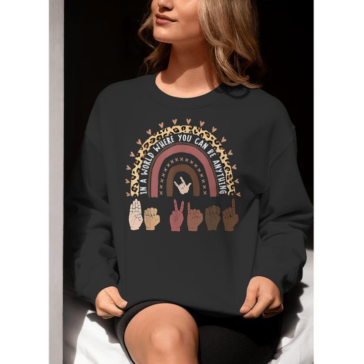 Be Kind Hand-Talking Teacher Artist ASL Women Crewneck Sweatshirt, funny gift