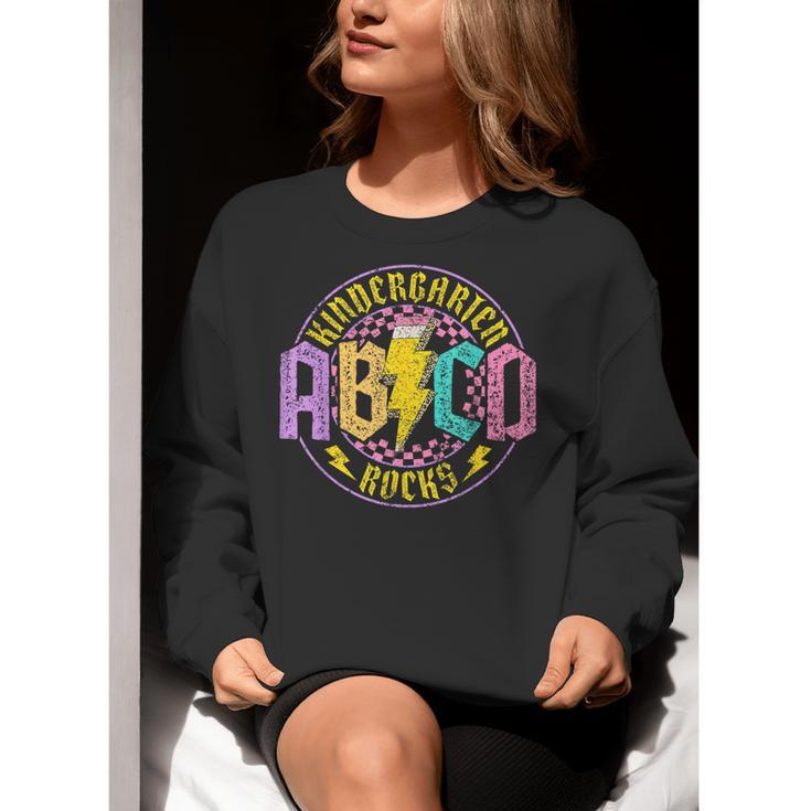 Kindergarten Rocks ABCD Back To School Rock Teacher Women Crewneck Sweatshirt, funny gift