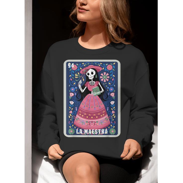 La Maestra Halloween Mexican Bingo Card Teacher Lottery Card Women Crewneck Sweatshirt, funny gift