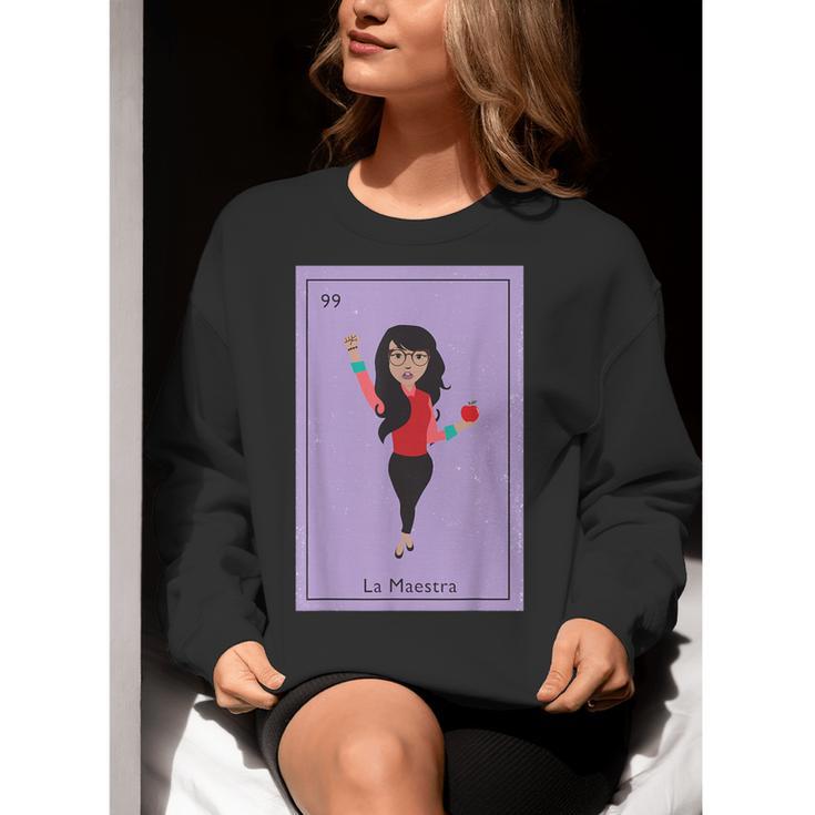 La Maestra Mexican Bingo Card Teacher Lottery Card Women Crewneck Sweatshirt, funny gift La Maestra Mexican Bingo Card Teacher Lottery Card Women Crewneck Sweatshirt, funny gift